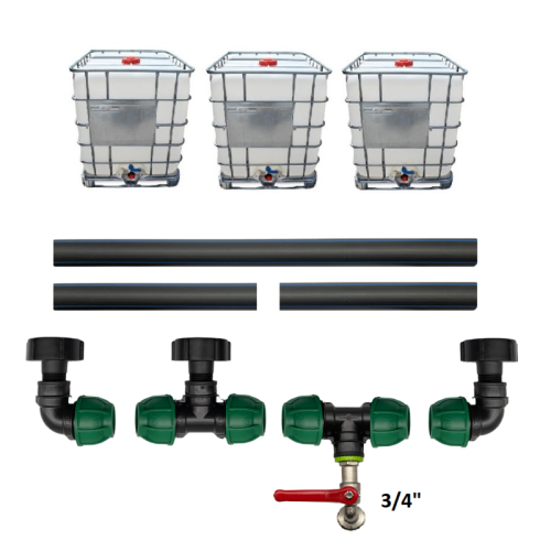 Propojení: 3 IBC nádrže + 3/4" zahradní kohout